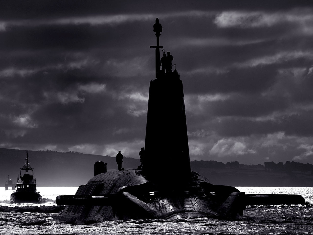 The Royal Navy's Vanguard-class submarine HMS Vengeance — which carries the Trident ballistic missile, the UK's nuclear deterrent — returning to HM Naval Base Clyde in 2007.